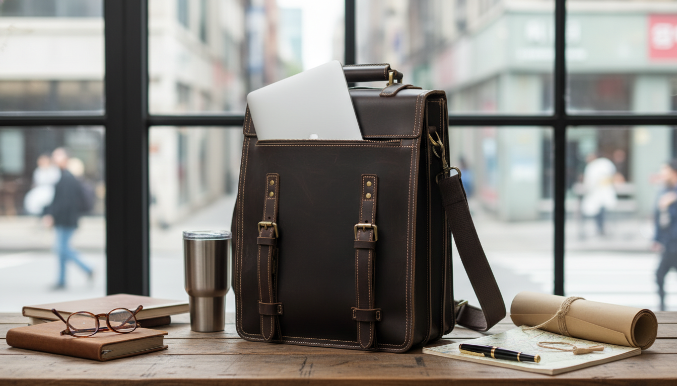 2-in-1 Cowhide Leather Backpack Tote for 14" Laptops