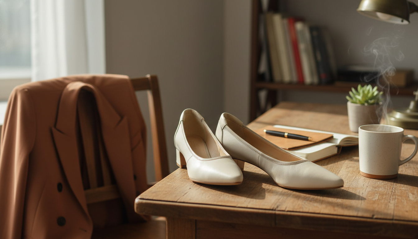 Retro Leather Office Pumps: 4cm Square Heel Slip-Ons