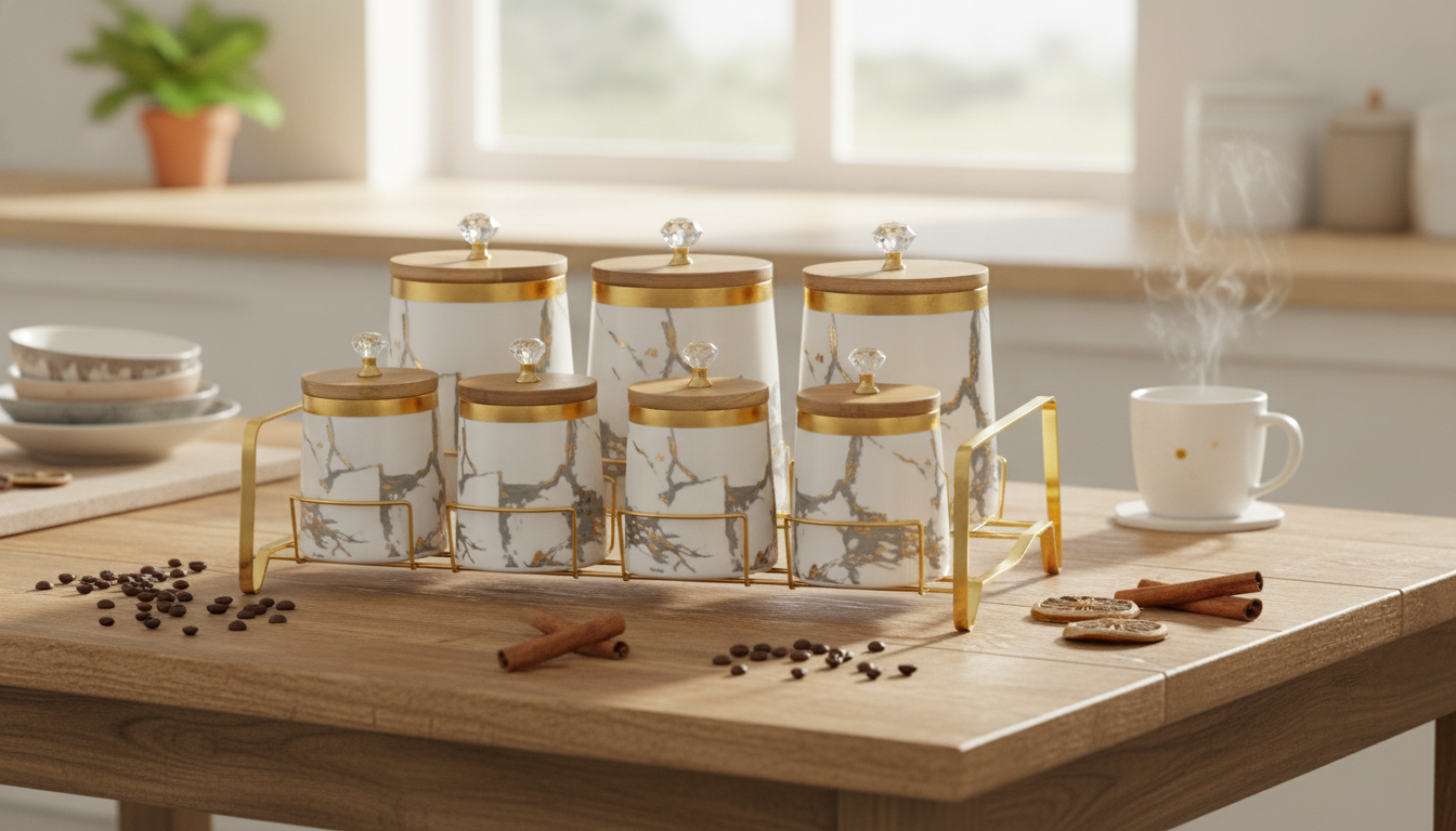 Golden Marble Ceramic Airtight Jars for Fresh Storage